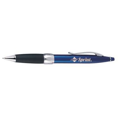 Blue Ballpoint Pen w/Black Grip & Silver Trim