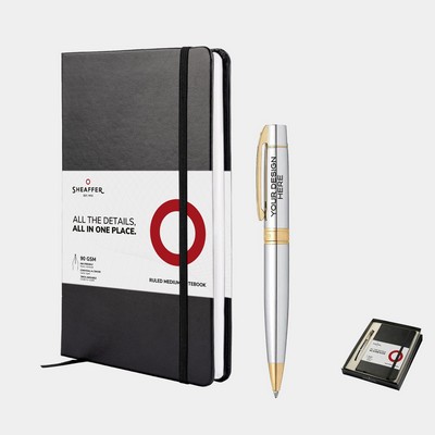 SHEAFFER® Executive Gift Set Bright Chrome S300 9342 Ballpoint Pen with Medium Hard Notebook