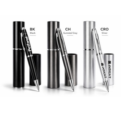 Twist Metal Ballpoint Pen W/ Matching Case Set