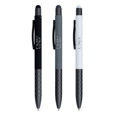 Union Printed - Geometric Stylus Satin Soft Touch Gel Click Recycled Aluminum Pen